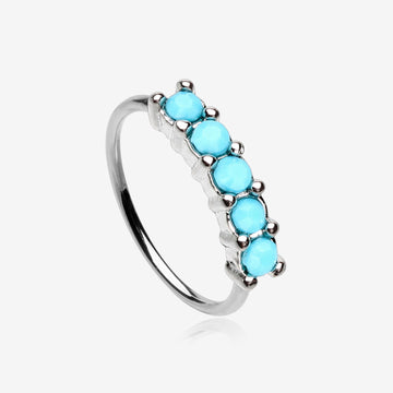 Turquoise Multi Beads Princess Prong Bendable Hoop Ring-Turquoise